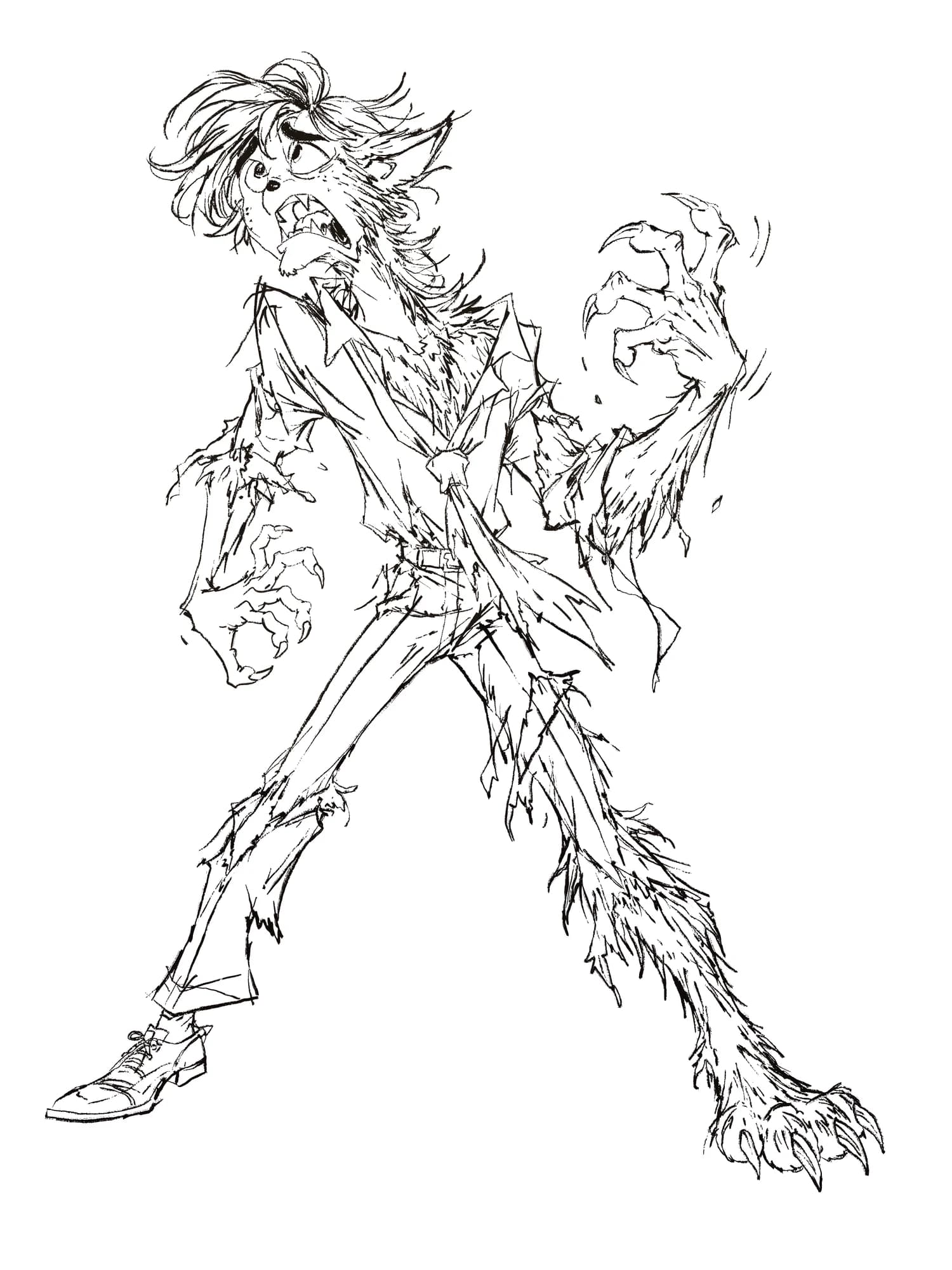The Wolf Man, inked lines
